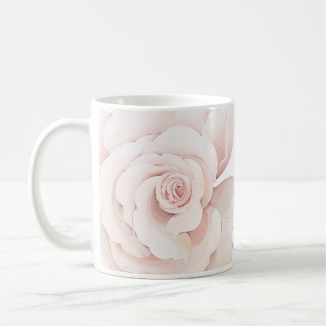Taza De Café Impresión de rosa blanco ilustrada a mano (Izquierda)