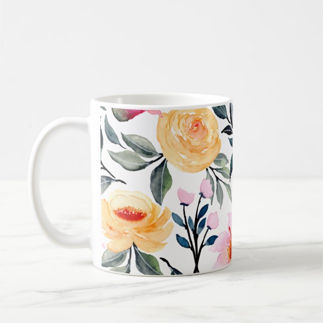 Taza De Café Impresión de una mano pintada de flores mixtas y f (Izquierda)