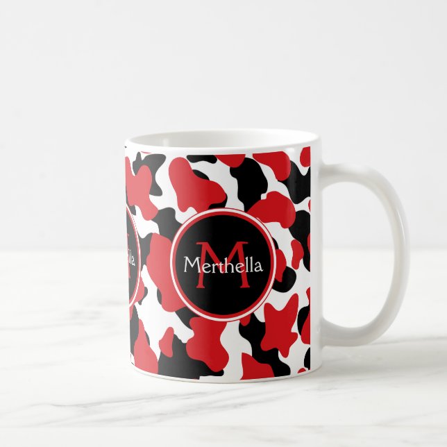 Taza De Café Impresión de vaca negra roja monograma (Derecha)
