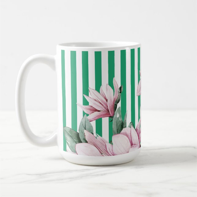 Taza De Café Impresión de verano, primavera, magnolia de rayas  (Izquierda)