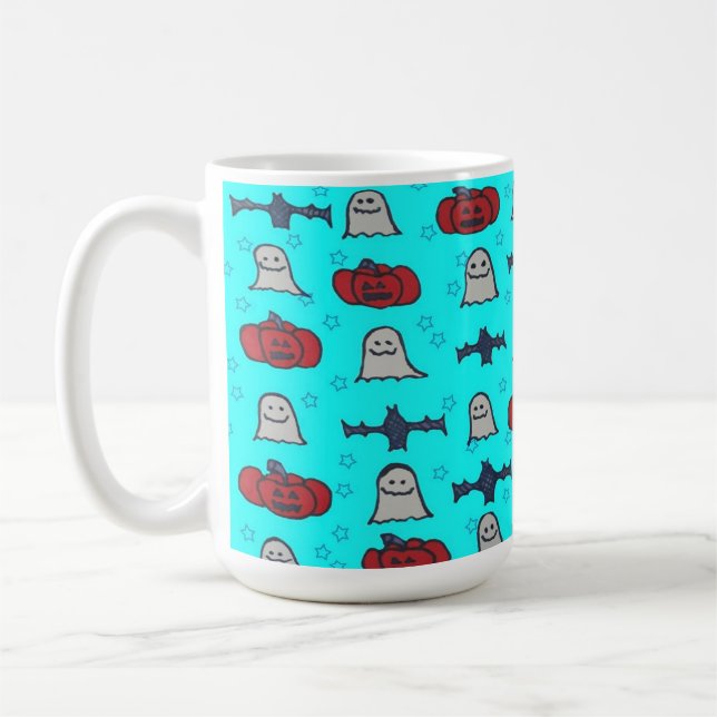 Taza De Café Impresión divertida de Halloween en azul (Izquierda)