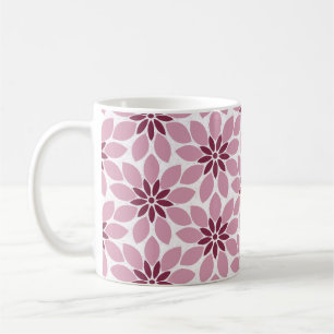 Taza De Café Impresión en bloque Flores de mosaico rosado rojo