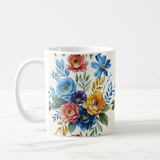 Taza De Café Impresión floral de acuarela de primavera (Izquierda)