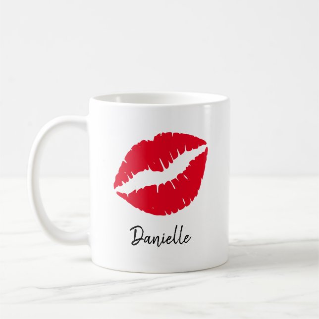 Taza De Café Impresión personalizada de lápiz labial rojo (Izquierda)