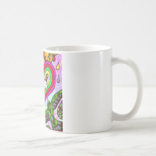 Taza De Café Impresión psicodélica de arte cardíaco arcoiris