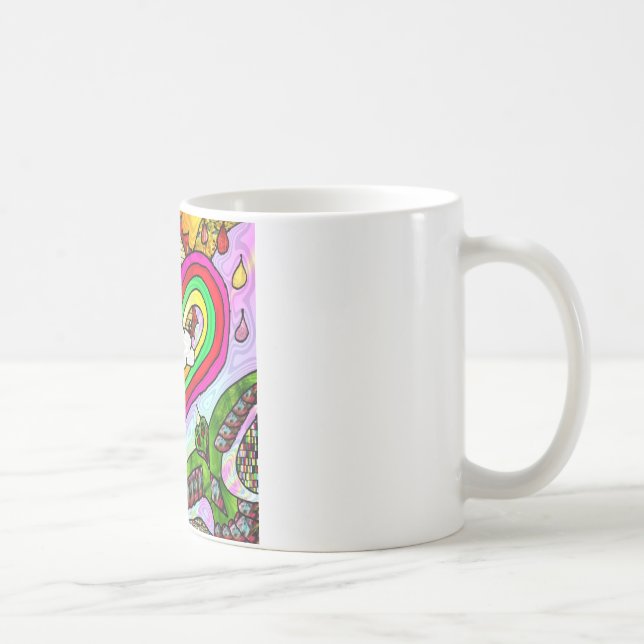Taza De Café Impresión psicodélica de arte cardíaco arcoiris (Derecha)