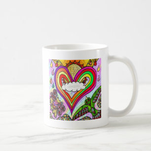 Taza De Café Impresión psicodélica de arte cardíaco arcoiris