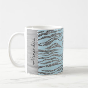 Taza De Café Impresión Purpurinoso de cebra sobre azul personal