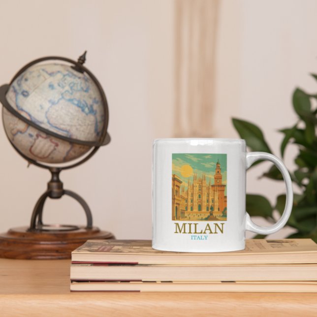 Taza De Café Impresión retro de viaje de la Vieja Milán Italia (Vintage Milan Italy Travel Retro Print Coffee Mug)
