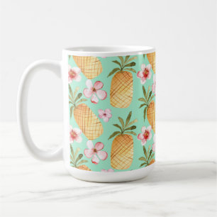 Taza De Café Impresión tropical retro sobre fondo de menta