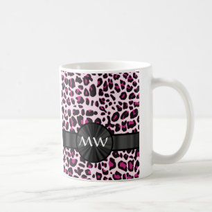 Taza De Café Impresión y monograma de leopardo rosa