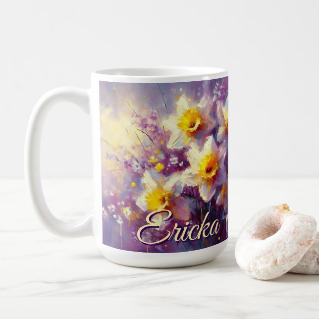 Taza De Café Impresionante Daffodil Floral Purple personalizado (Con donut)