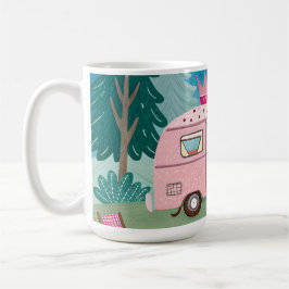 Taza De Café Impresionante escena de Van Camping de Camper Rosa