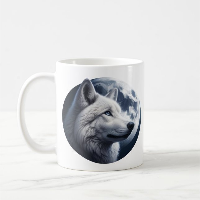 Taza De Café Impresionante lobo y luna (Izquierda)