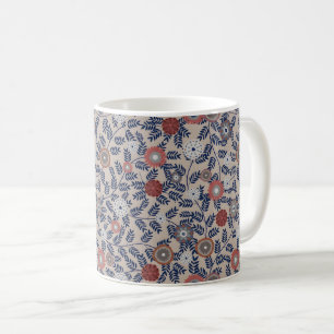 Taza De Café Impresionante patrón de follaje en azul verde y ma