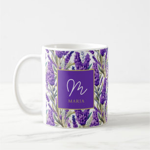 Taza De Café Impresionante patrón de lavanda morada monogramado