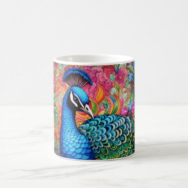 Taza De Café Impresionante Personalizado Monograma Peacock Mug (Centro)