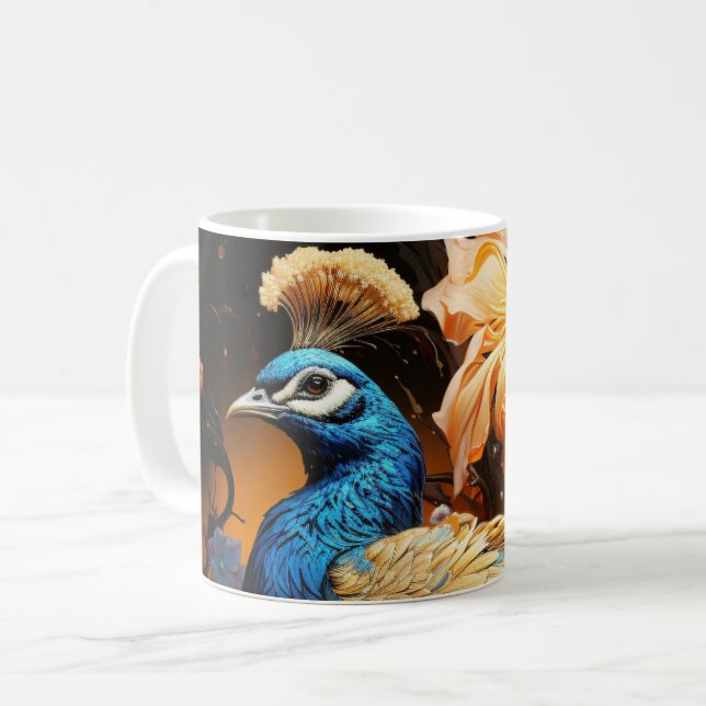 Taza De Café Impresionante Personalizado Monograma Peacock Mug (Anverso izquierdo)
