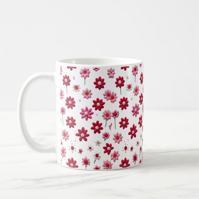 Taza De Café Impresionante trapo de patrón floral rojo y blanco (Izquierda)