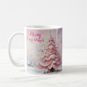 Taza De Café Impresionante y caprichoso árbol de Navidad rosa