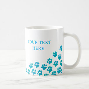Taza De Café Impresiones De Paw De Cachorro Azul Con Texto Pers