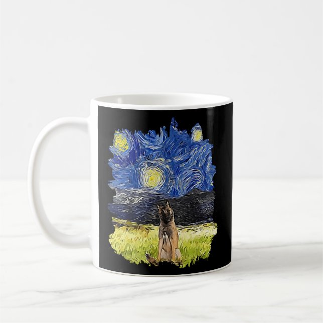 Taza De Café Impresionista de noche estrellada - Perro Tervuren (Izquierda)