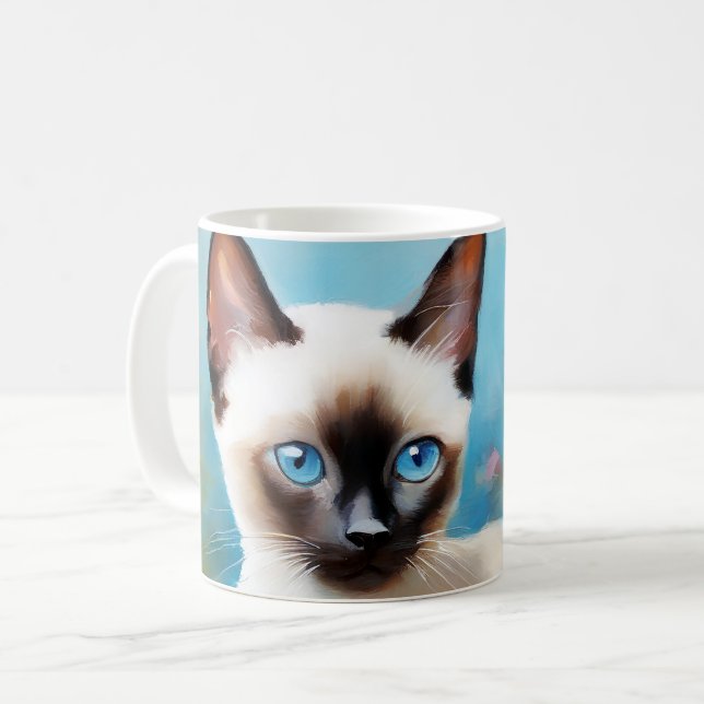 Taza De Café Impresionista pinta gatito siamés (Anverso izquierdo)