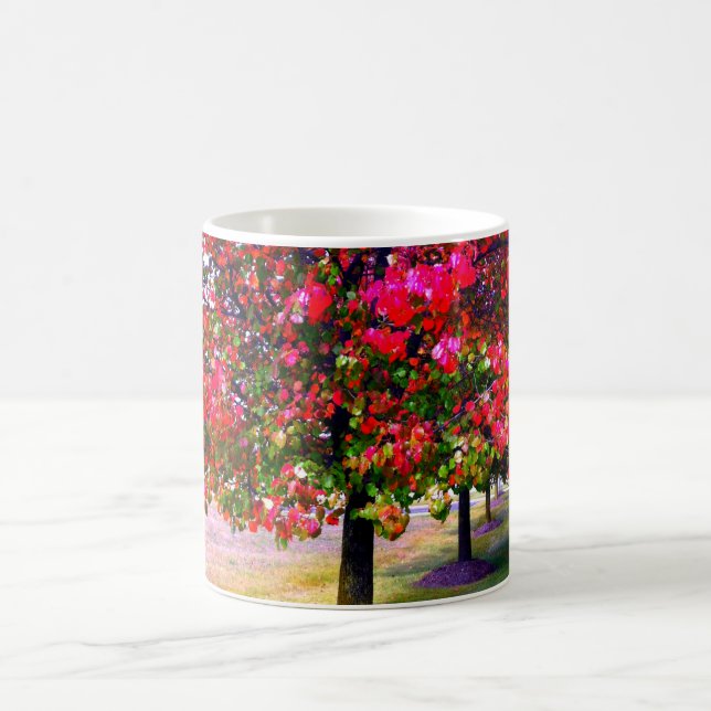 Taza De Café Impresionista rosa otoño deja árboles (Centro)