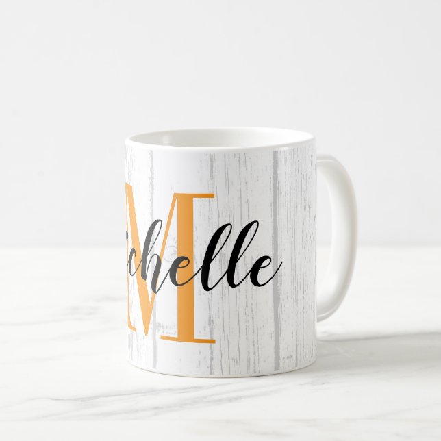 Taza De Café Impreso de grano de madera blanca rústica monogram (Anverso derecho)