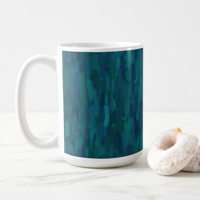 Taza De Café Impressionist Brush Strokes, Navy, Teal, Blue (Con donut)