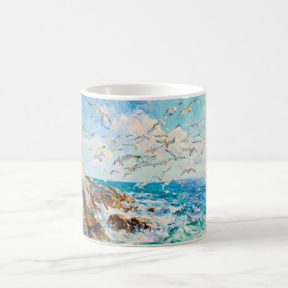 Taza De Café Impressionist Cliff Coast with Seagull – Ocean Art