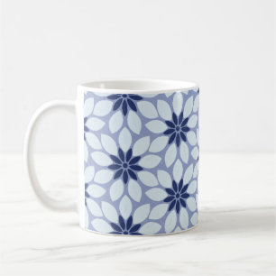 Taza De Café Imprimir en bloque Flores de mosaico azul