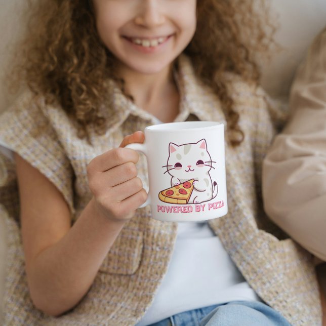 Taza De Café Impulsado por pizza con un gato lindo (Subido por el creador)