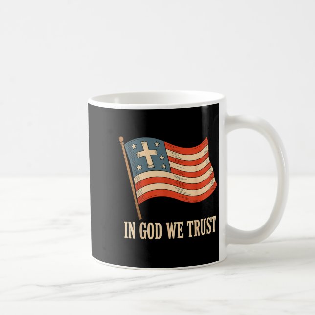 Taza De Café In God We Trust American Flag Cross Faith 4th Of J (Derecha)
