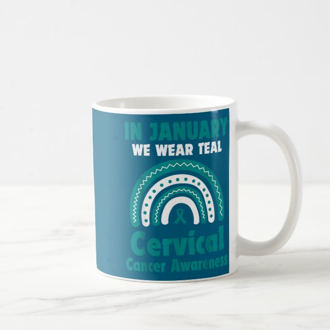 Taza De Café In January We Wear Teal Cervical Cancer Awareness  (Derecha)