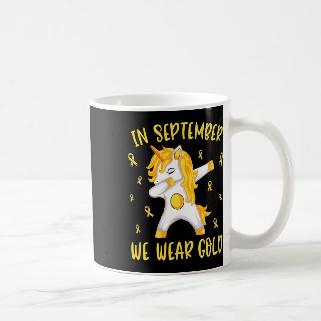 Taza De Café In September We Wear Gold Unicorn Childhood Cancer (Derecha)