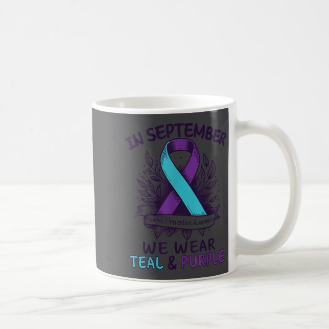 Taza De Café In September We Wear Teal Purple Ribbon Suicide Pr (Derecha)