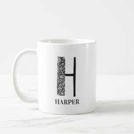 Taza De Café Inauguración floral moderna en blanco y negro