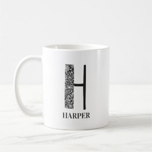 Taza De Café Inauguración floral moderna en blanco y negro