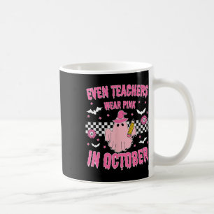 Taza De Café Incluso Los Maestros Usan El Rosa En Octubre En La