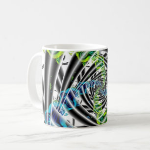 Taza De Café Incompleto Ajuste de arte fractal azul y verde