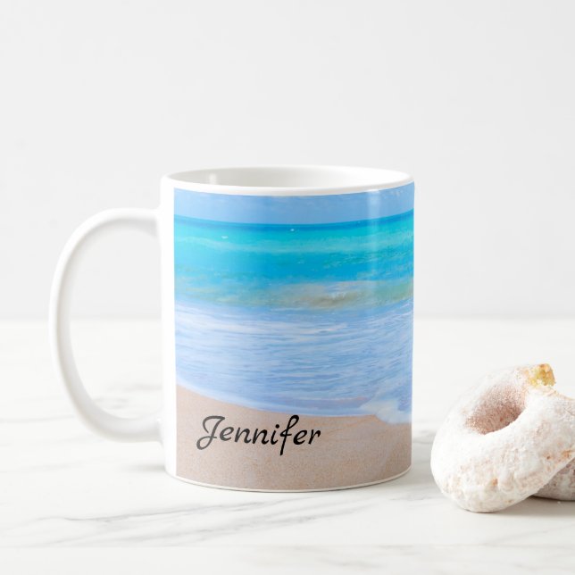 Taza De Café Increíble foto de escena tropical de playa (Con donut)