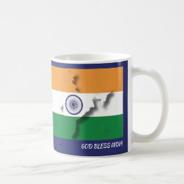 Taza De Café INDIA FLAG MAP Guión personalizado AZUL
