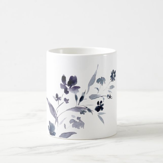 Taza De Café Indigo azul marino floral acuarela (Centro)