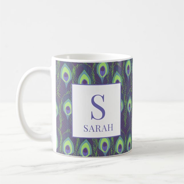 Taza De Café Indigo Lime Green Peacock Custom Initial Mug (Izquierda)