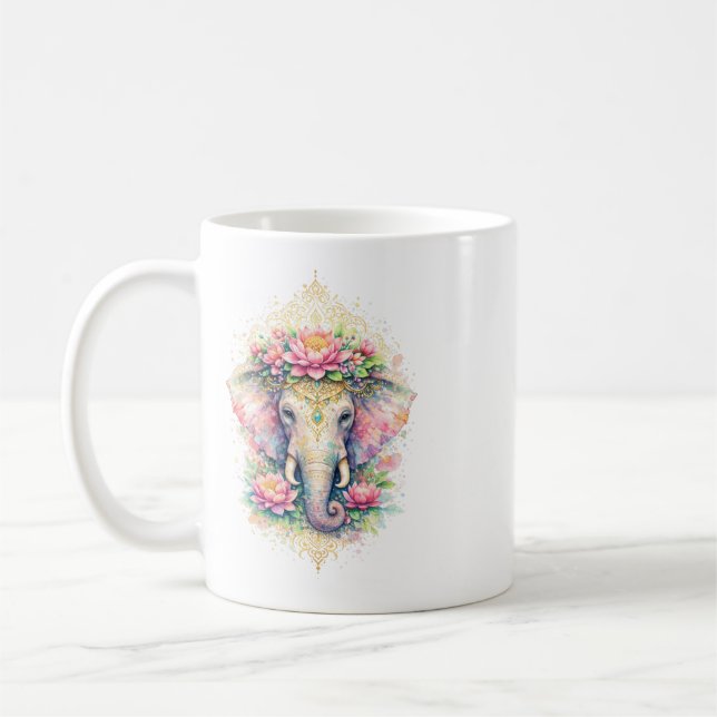 Taza De Café Indischer Frühling - Elefant mit Blumen (Izquierda)