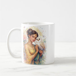 Taza De Café Indischer Frühling - Porträt Frau mit Eule