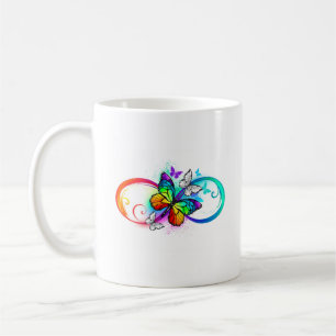 Taza De Café Infinidad brillante con la mariposa arcoiris