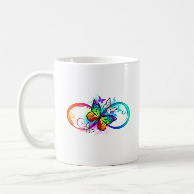 Taza De Café Infinidad brillante con la mariposa arcoiris (Izquierda)