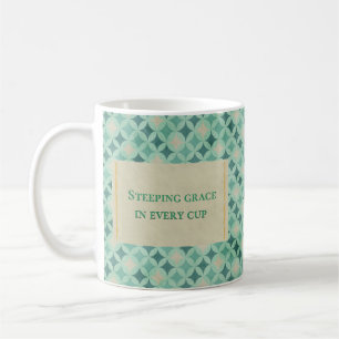 Taza De Café "Infundiendo Gracia en Cada Taza" Geométrico Verde